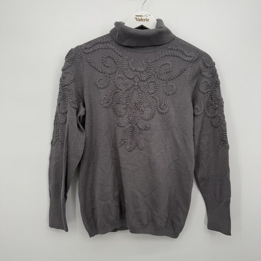 Chicos Silver Gray Textured Turtleneck Sweater Shimmer Size 1 (Small)